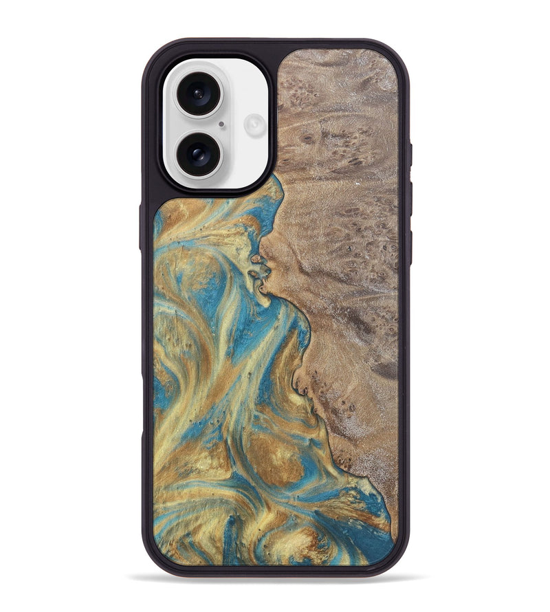 iPhone 16 Plus Wood Phone Case - Sileas (Teal & Gold, 727168)