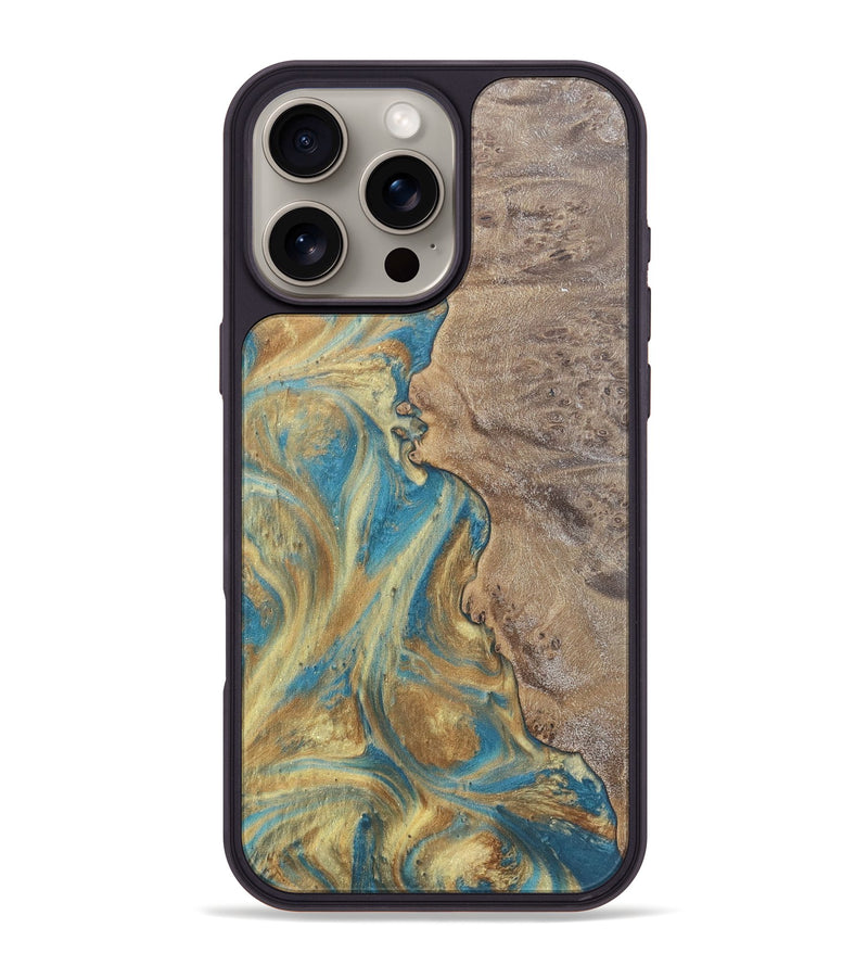 iPhone 16 Pro Max Wood Phone Case - Sileas (Teal & Gold, 727168)