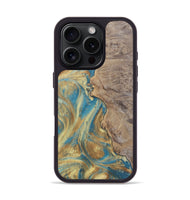 iPhone 16 Pro Wood Phone Case - Sileas (Teal & Gold, 727168)