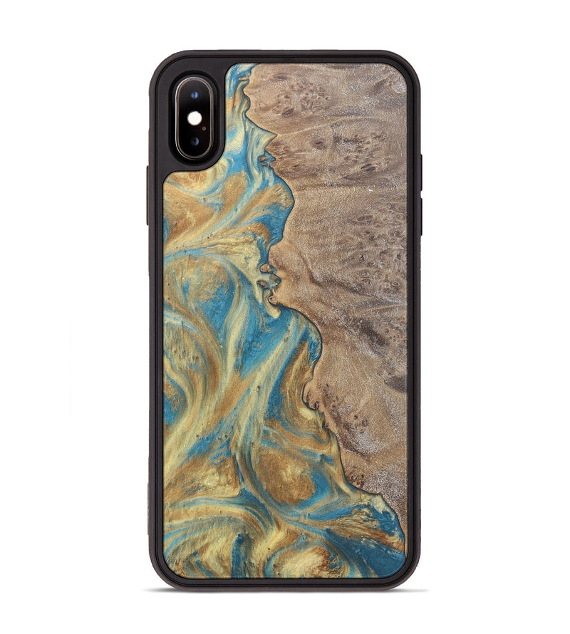 iPhone Xs Max Wood Phone Case - Sileas (Teal & Gold, 727168)