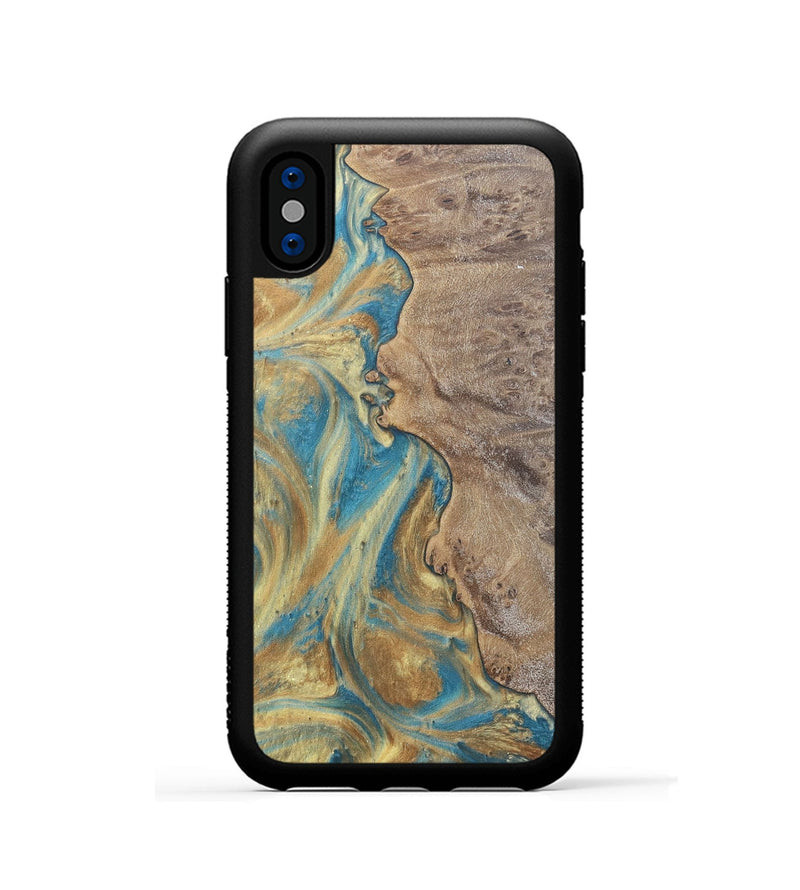 iPhone Xs Wood Phone Case - Sileas (Teal & Gold, 727168)