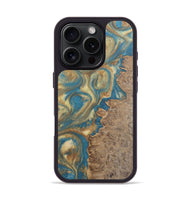 iPhone 16 Pro Wood Phone Case - Lynne (Teal & Gold, 727169)