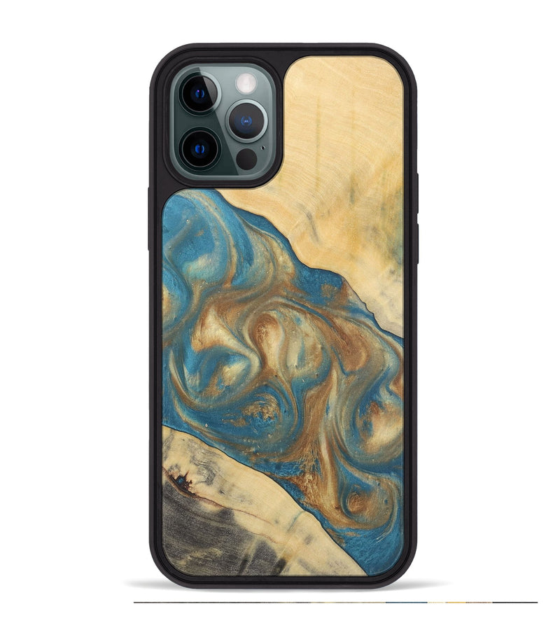 iPhone 12 Pro Max Wood Phone Case - Ruchi (Teal & Gold, 727170)