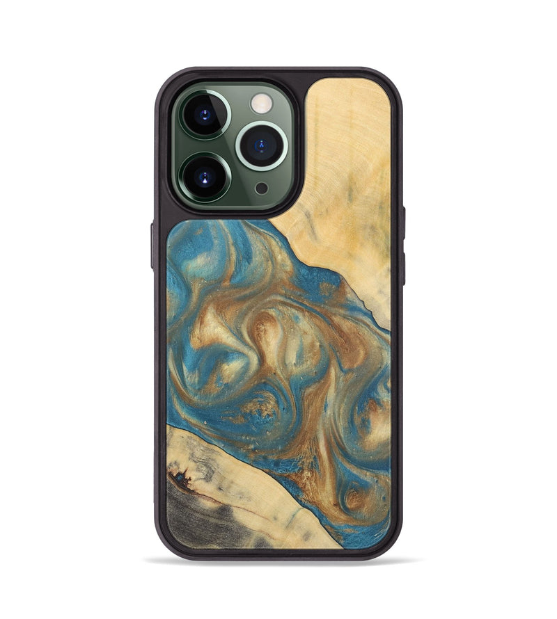 iPhone 13 Pro Wood Phone Case - Ruchi (Teal & Gold, 727170)