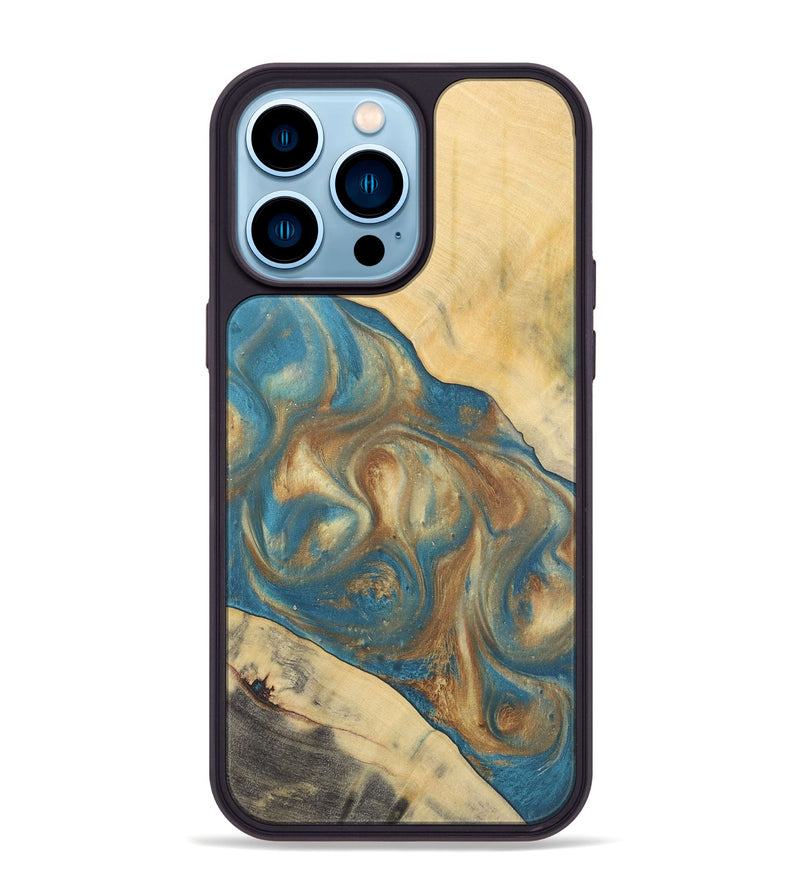 iPhone 14 Pro Max Wood Phone Case - Ruchi (Teal & Gold, 727170)