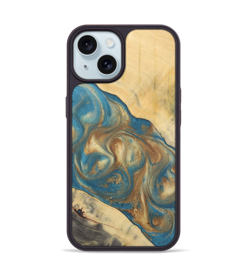 iPhone 15 Wood Phone Case - Ruchi (Teal & Gold, 727170)