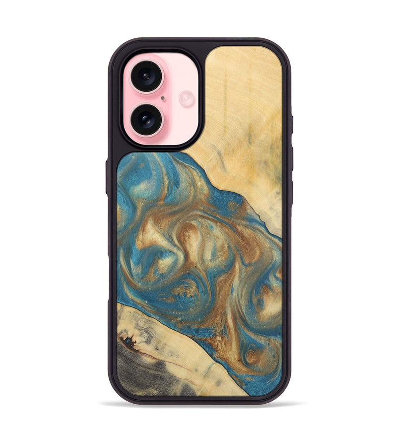 iPhone 16 Wood Phone Case - Ruchi (Teal & Gold, 727170)