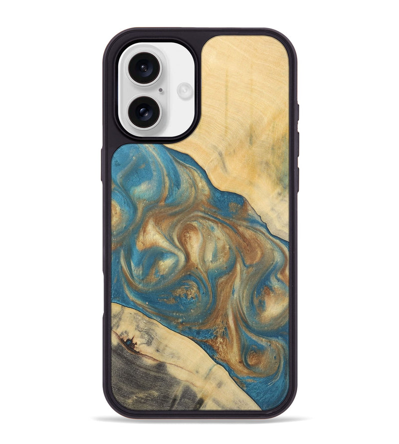 iPhone 16 Plus Wood Phone Case - Ruchi (Teal & Gold, 727170)