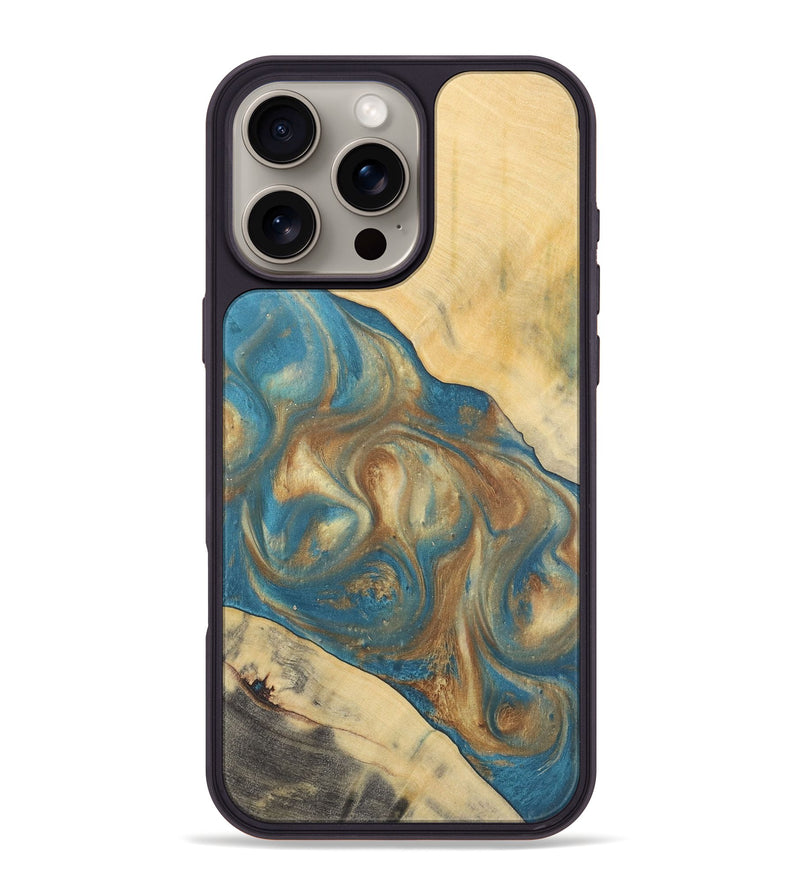 iPhone 16 Pro Max Wood Phone Case - Ruchi (Teal & Gold, 727170)