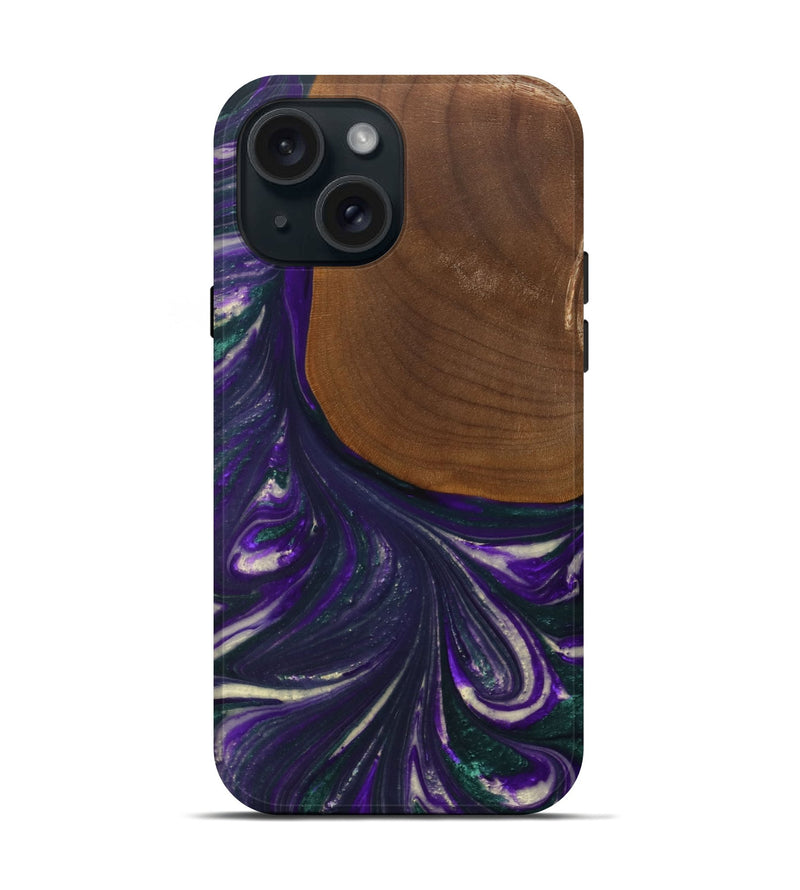 iPhone 15 Wood Live Edge Phone Case - Stephine (Purple, 727198)