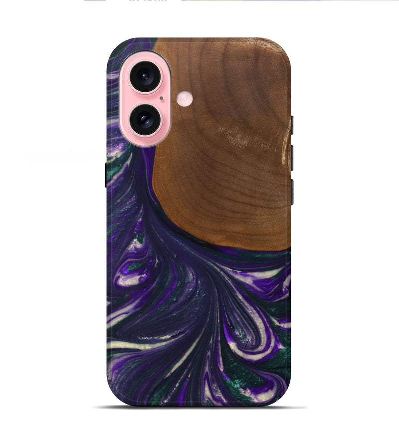 iPhone 16 Wood Live Edge Phone Case - Stephine (Purple, 727198)