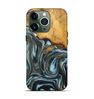 iPhone 13 Pro Wood Live Edge Phone Case - Lisa (Teal & Gold, 727215)