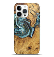 iPhone 15 Pro Max Wood Live Edge Phone Case - Merrielle (Teal & Gold, 727216)