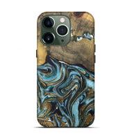 iPhone 13 Pro Wood Live Edge Phone Case - Landyn (Teal & Gold, 727217)