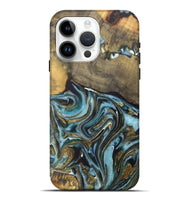 iPhone 15 Pro Max Wood Live Edge Phone Case - Landyn (Teal & Gold, 727217)