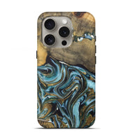 iPhone 16 Pro Wood Live Edge Phone Case - Landyn (Teal & Gold, 727217)