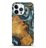 iPhone 15 Pro Max Wood Live Edge Phone Case - Kendal (Teal & Gold, 727221)