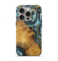 iPhone 16 Pro Wood Live Edge Phone Case - Kendal (Teal & Gold, 727221)