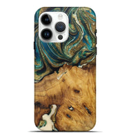 iPhone 15 Pro Max Wood Live Edge Phone Case - Denzel (Teal & Gold, 727260)