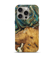 iPhone 16 Pro Wood Live Edge Phone Case - Denzel (Teal & Gold, 727260)