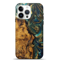 iPhone 15 Pro Max Wood Live Edge Phone Case - Pete (Teal & Gold, 727261)