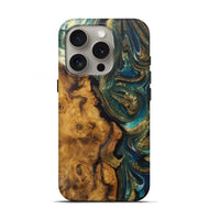 iPhone 16 Pro Wood Live Edge Phone Case - Pete (Teal & Gold, 727261)