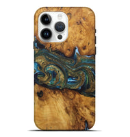 iPhone 15 Pro Max Wood Live Edge Phone Case - Katalin (Teal & Gold, 727262)