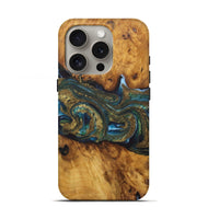 iPhone 16 Pro Wood Live Edge Phone Case - Katalin (Teal & Gold, 727262)