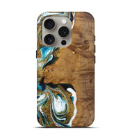 iPhone 16 Pro Wood Live Edge Phone Case - Meara (Teal & Gold, 727264)