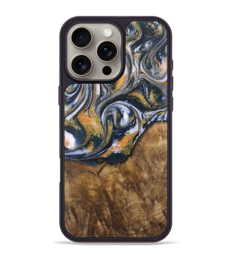 iPhone 16 Pro Max Wood Phone Case - Ara (Teal & Gold, 727912)