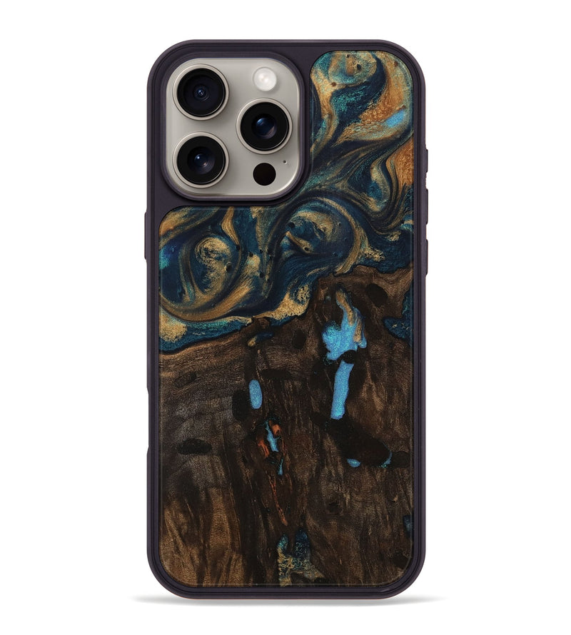 iPhone 16 Pro Max Wood Phone Case - Case (Teal & Gold, 727962)