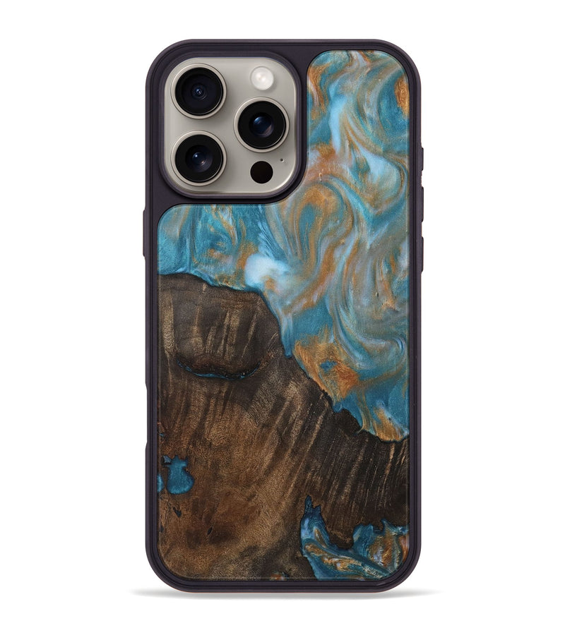 iPhone 16 Pro Max Wood Phone Case - Yousef (Teal & Gold, 727983)