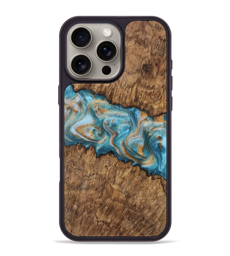 iPhone 16 Pro Max Wood Phone Case - Ghislain (Teal & Gold, 728048)