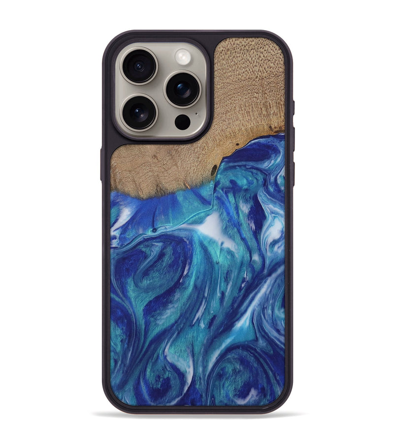 iPhone 15 Pro Max Wood Phone Case - Renaldo (Blue, 728320)