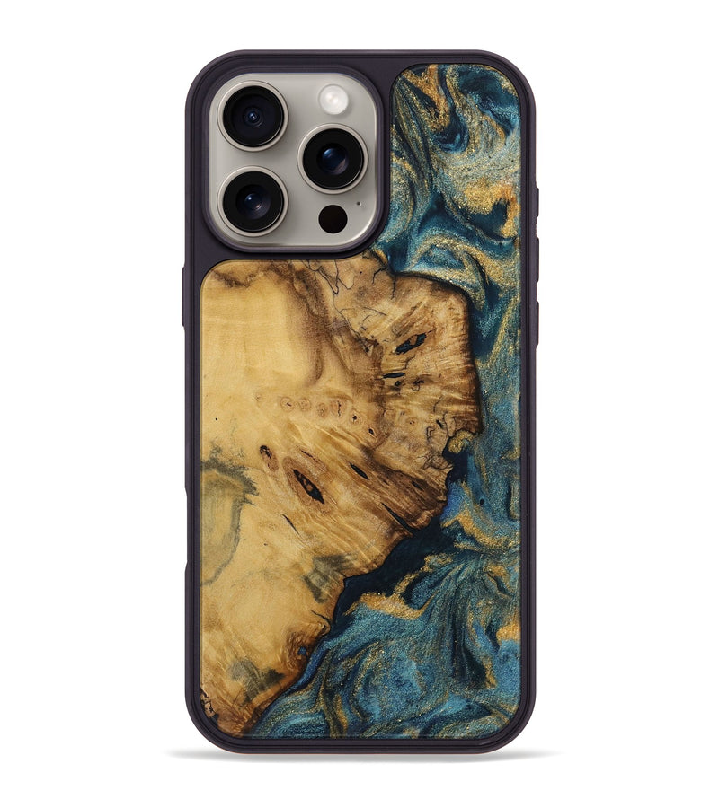 iPhone 16 Pro Max Wood Phone Case - Codee (Teal & Gold, 728393)