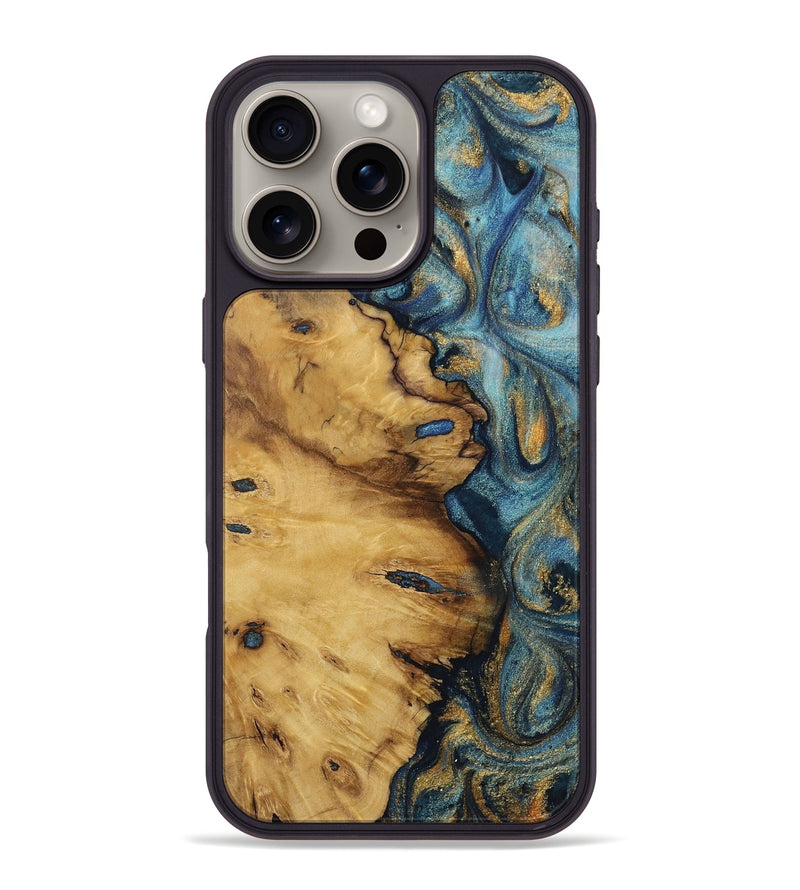 iPhone 16 Pro Max Wood Phone Case - Grayling (Teal & Gold, 728401)