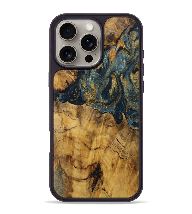 iPhone 16 Pro Max Wood Phone Case - Muire (Teal & Gold, 728408)