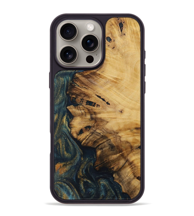 iPhone 16 Pro Max Wood Phone Case - Brekel (Teal & Gold, 728410)