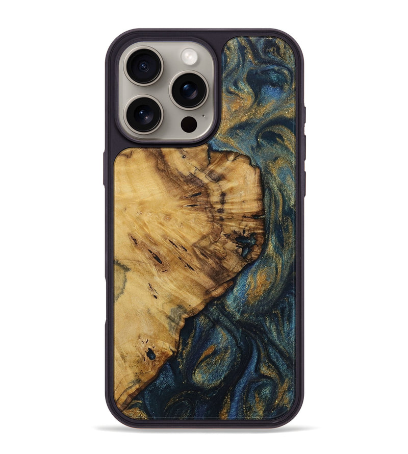 iPhone 16 Pro Max Wood Phone Case - Rebeka (Teal & Gold, 728412)