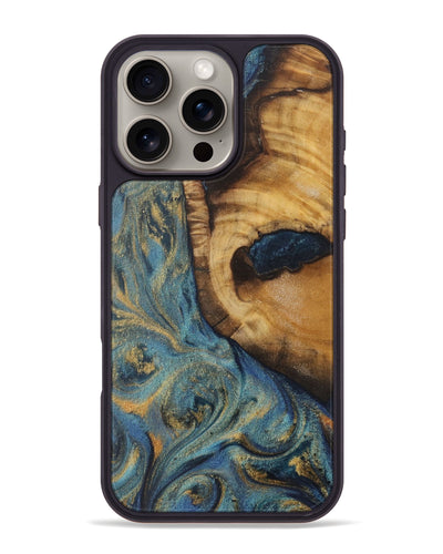 iPhone 16 Pro Max Wood Phone Case - Anabel (Teal & Gold, 728428)