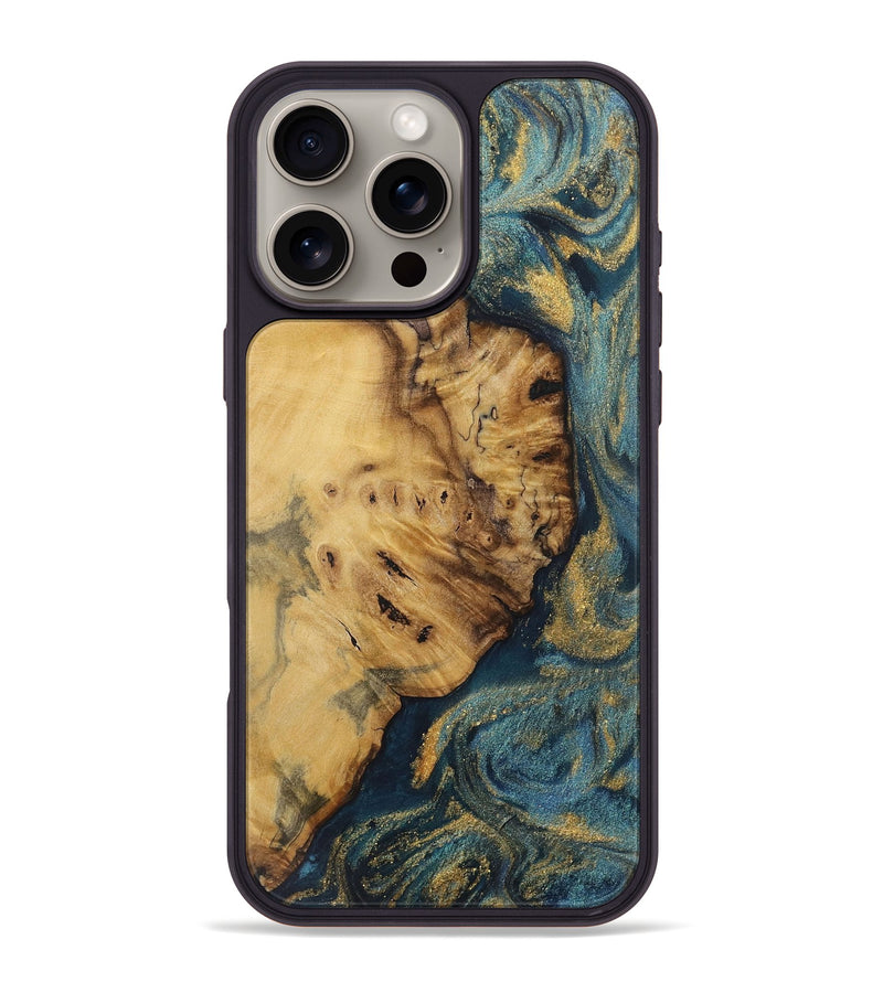 iPhone 16 Pro Max Wood Phone Case - Dodie (Teal & Gold, 728431)