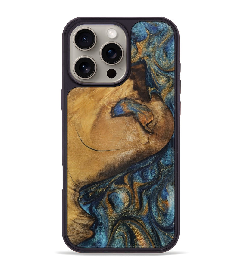 iPhone 16 Pro Max Wood Phone Case - Tuan (Teal & Gold, 728494)