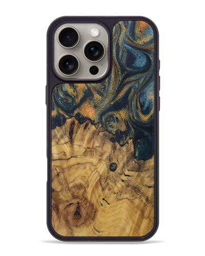 iPhone 16 Pro Max Wood Phone Case - Giacinta (Teal & Gold, 728498)