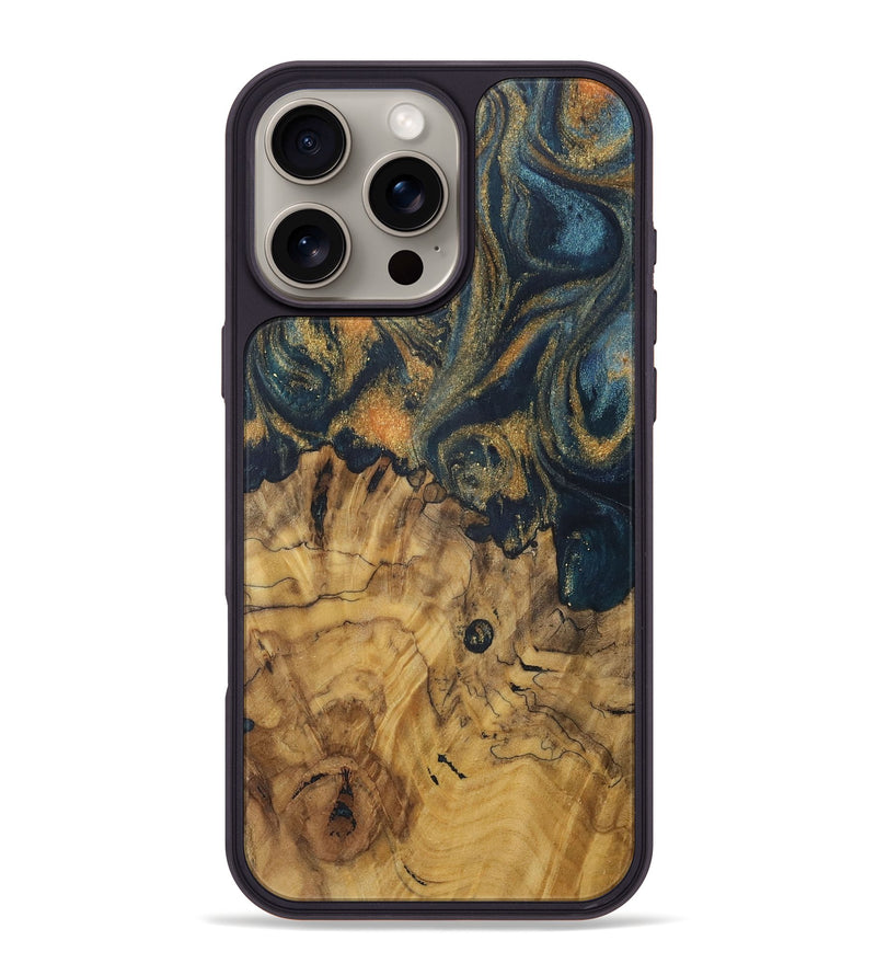 iPhone 16 Pro Max Wood Phone Case - Giacinta (Teal & Gold, 728498)