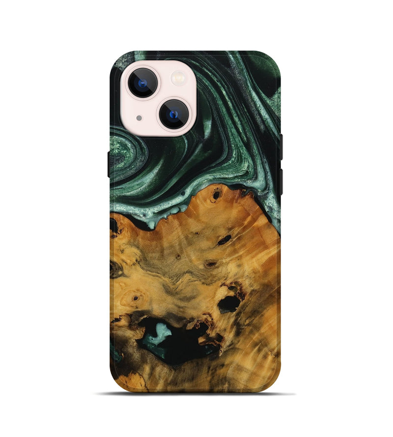 iPhone 13 mini Wood Live Edge Phone Case - Lyndell (Green, 728522)