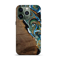 iPhone 13 Pro Wood Live Edge Phone Case - Misbah (Teal & Gold, 728541)