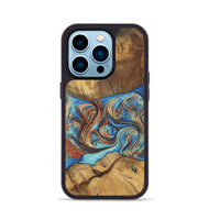 iPhone 14 Pro Wood Phone Case - Lenon (Teal & Gold, 728586)