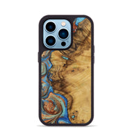 iPhone 14 Pro Wood Phone Case - Fayma (Teal & Gold, 728592)