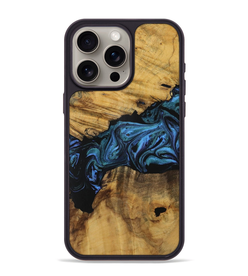 iPhone 15 Pro Max Wood Phone Case - Daphna (Blue, 728597)