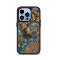 iPhone 14 Pro Wood Phone Case - Enrica (Teal & Gold, 728598)